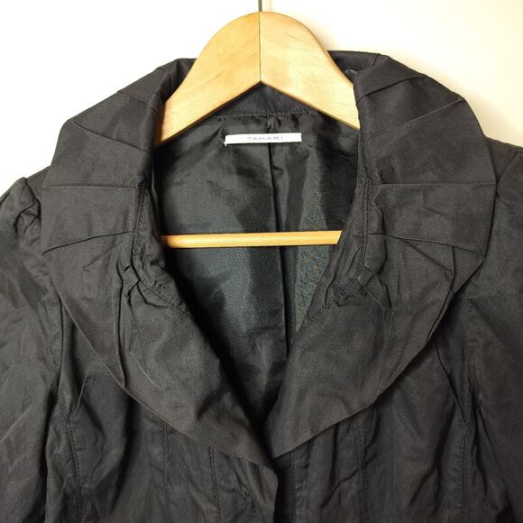 T Tahari Black Crinkle Metallic Jacket Snap Button Pockets - Picture 7 of 11